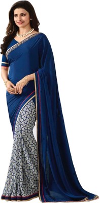 RAJESHWAR FASHION Printed Bollywood Georgette Saree(Dark Blue)