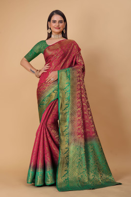 Tejal Creation Self Design Banarasi Art Silk Saree(Red)