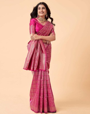 AVANTIKA FASHION Woven Kanjivaram Pure Silk, Art Silk Saree(Pink)