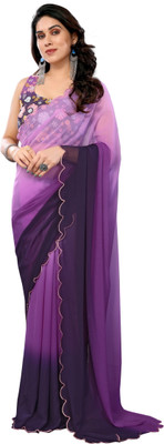SHREE SOMANATH JARI Solid/Plain Bollywood Georgette Saree(Purple)