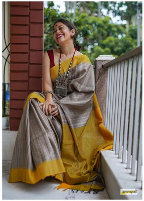 Shyamalisaree Woven Handloom Cotton Jute Saree(Grey)