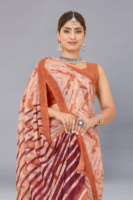 sareya veela Printed Daily Wear Georgette Saree(Orange)