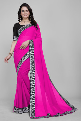 Om Sai Creation Solid/Plain Bollywood Georgette Saree(Pink)