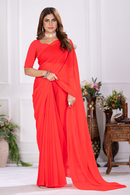 BINAKA FASHION Solid/Plain Bollywood Georgette Saree(Multicolor)