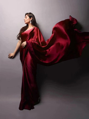 KMK STUDIO Self Design, Solid/Plain Bollywood Satin Saree(Maroon)