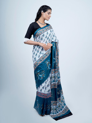 BUTA BUTI Floral Print Daily Wear Pure Cotton Saree(White)