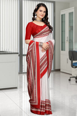 SAADHYA CREATION Embroidered, Solid/Plain Bollywood Crepe Saree(White)