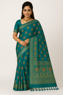 Laddu Ji Creations Floral Print Banarasi Silk Blend Saree(Light Blue)