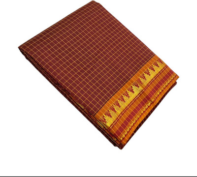 sri amman sarees Checkered Gadwal Cotton Blend Saree(Maroon)
