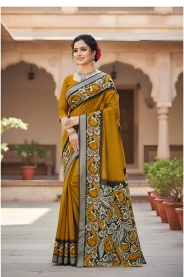 Khoaai Printed, Floral Print Chanderi Art Silk Saree(White, Red)