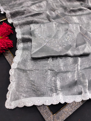 ZOYAL ENTERPRISE Embellished Bollywood Jimmy choo Saree(Grey)