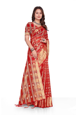 Aarunika LGF Solid/Plain Bollywood Organza Saree(Red)