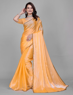 PRTRENDZ Self Design Bollywood Jimmy choo, Chiffon Saree(Orange)