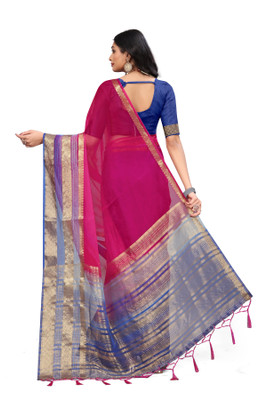 Aarunika MNT Solid/Plain Bollywood Organza Saree(Pink)