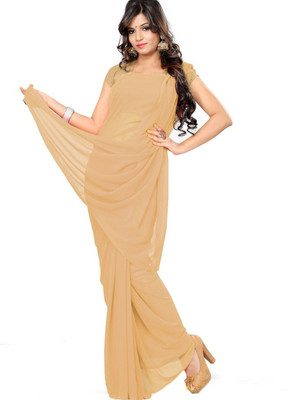 V And V Shop Solid/Plain Daily Wear Georgette Saree(Brown)