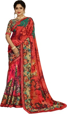 HIBAYA Printed Daily Wear Georgette Saree(Red)