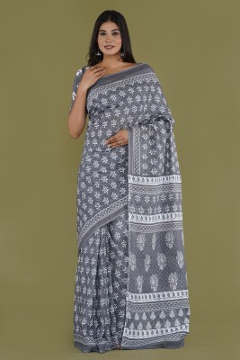 KRISHNA FASHION Printed Daily Wear Pure Cotton Saree(Grey)