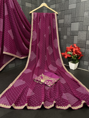 NERTA BOUTIQUE Printed, Self Design, Solid/Plain Bollywood Georgette Saree(Purple)