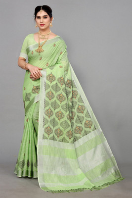 NEGRONI Printed Daily Wear Cotton Silk Saree(Light Green)