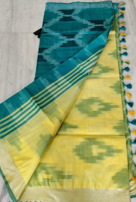 ikkat Printed Bhagalpuri Cotton Blend Saree(Multicolor)