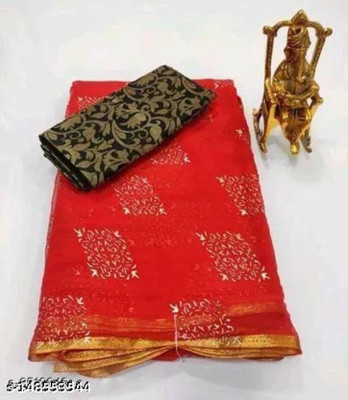 TEJAS TEXTILE Printed Bollywood Chiffon Saree(Red)