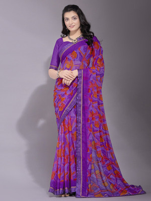 Divastri Printed Daily Wear Chiffon Saree(Purple)