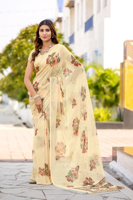 INDRAPOOJA CREATION Printed Bollywood Georgette Saree(Yellow)
