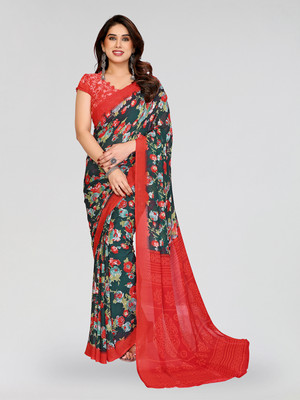 Moda Rapido Floral Print Daily Wear Georgette Saree(Green, Red)
