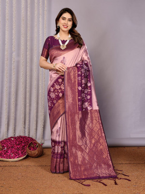 VASTUKALA Woven Kanjivaram Pure Silk, Art Silk Saree(Pink, Purple)