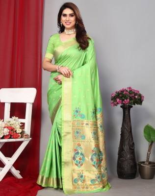 SIRIL Woven, Embellished, Self Design Banarasi Silk Blend, Jacquard Saree(Green, Gold, Multicolor)