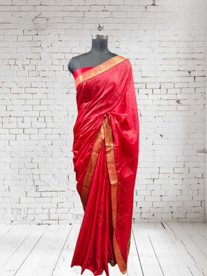 DEEPAK Solid/Plain Banarasi Silk Blend Saree(Red)