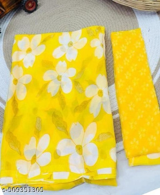 AARTI SELECTION Printed Bandhani Georgette Saree(Yellow, White)