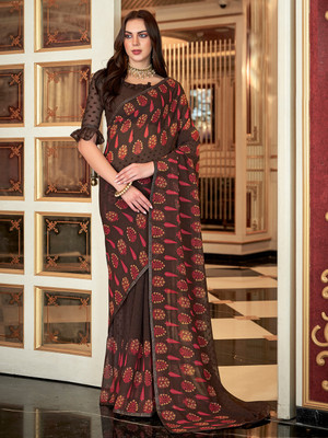 Divastri Embellished Daily Wear Georgette Saree(Brown)