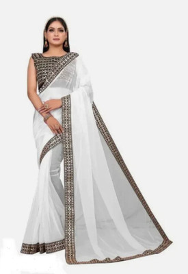 Bilvexy Self Design Bollywood Net Saree(White)