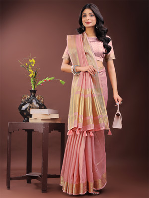 Tasrika Woven Banarasi Organza Saree(Pink)