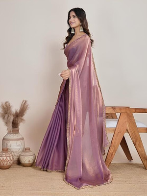 RupRas Solid/Plain Bollywood Chiffon Saree(Purple)