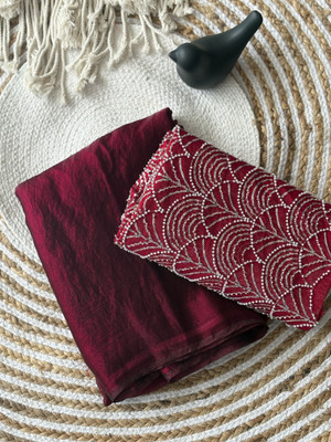 sadika Embellished, Embroidered Bollywood Satin, Silk Blend Saree(Maroon)