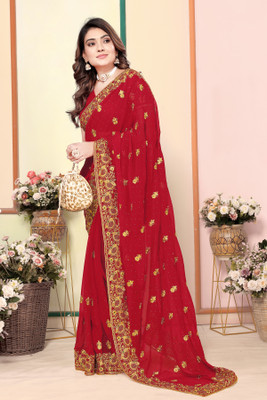 KHRITI FAB Embroidered Bollywood Georgette Saree(Red)