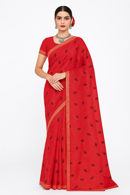 AGANTUK FASHION Printed Saree with Attached Blouse Chiffon Saree(Red)