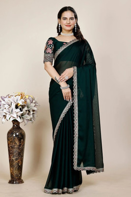 JIVI CLOTHING Embellished Bollywood Chiffon Saree(Dark Green)