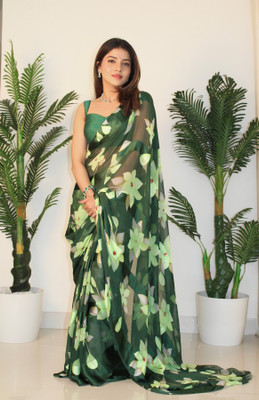 Ghan Sals Printed Bollywood Georgette, Satin Saree(Green)