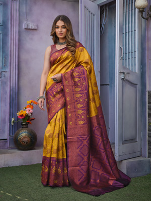 Handsel Woven Banarasi Jacquard, Silk Blend Saree(Gold)