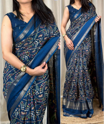 SAKHA DESIGNER Printed Bollywood Art Silk Saree(Blue)