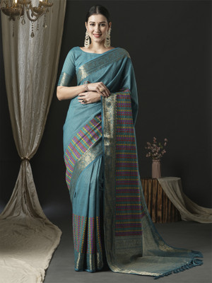 Divastri Printed Banarasi Silk Blend Saree(Blue)