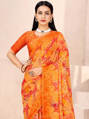 Divastri Printed Daily Wear Chiffon Saree(Orange)