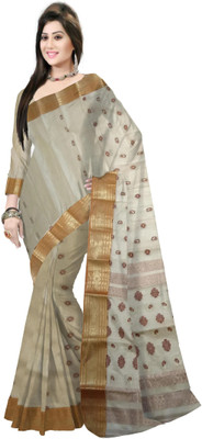 Pradip Fabrics Woven Tant Tussar Silk Saree(Cream)