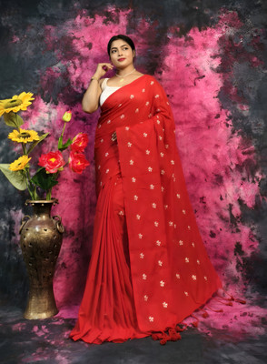 Rnn Saree Floral Print Handloom Pure Cotton Saree(Red)