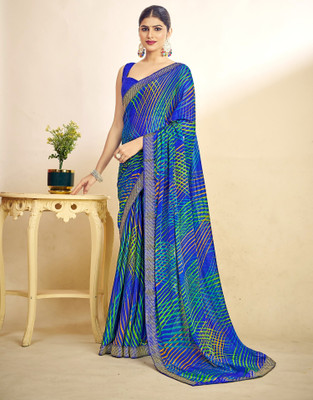 Divastri Floral Print, Geometric Print, Digital Print, Printed Bollywood Chiffon Saree(Blue)