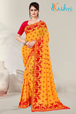 Kashvi Printed Daily Wear Georgette Saree(Yellow)
