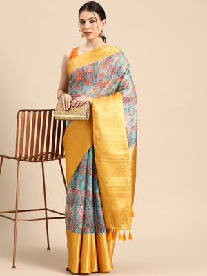 SILK ZONE Digital Print Banarasi Silk Blend Saree(Light Blue)